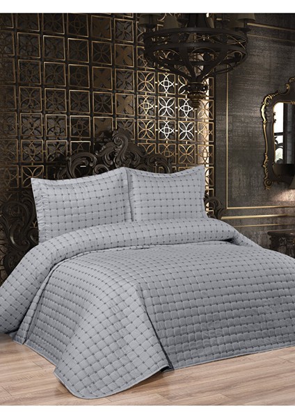 Modern Gri Nakışlı Kapitone Yatak Örtüsü Seti – 3 Parça (Çift Kişilik) fırsatları