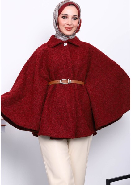 Bordo Kemerli Kaşe Panço