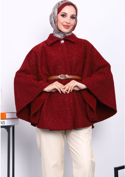 Bordo Kemerli Kaşe Panço modelleri