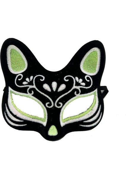 Bfs Siyah Renk Üzeri Gümüş Yeşil Simli Süet Kaplama Kedi Maskesi 17X14 cm fiyatları