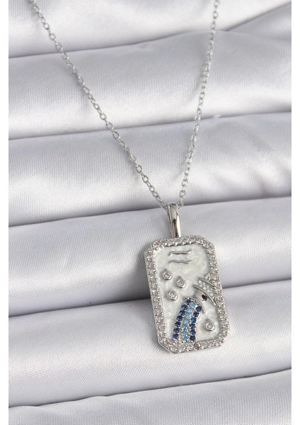 Bfs 316L Çelik Gümüş Renk Zincir Kova Burcu Zirkon Taşlı Kadın Kolye