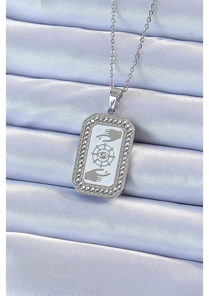 Bfs 316L Çelik Zincir Gümüş Renk Mineli Zirkon Taşlı Göz Figür Tarot Kolye