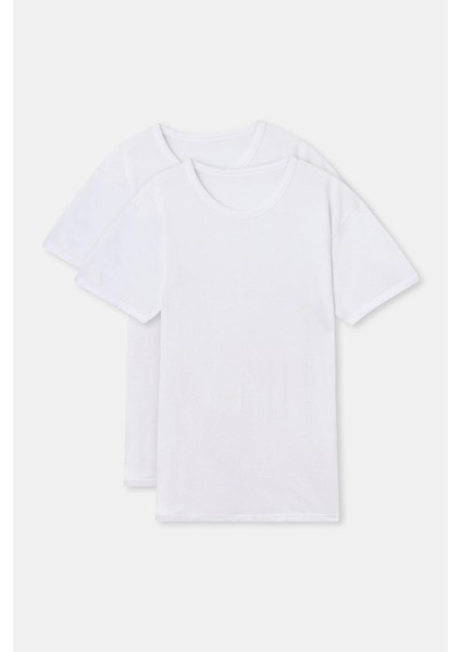 Erkek Sıfır Yaka Kısa Kollu %100 Pamuk 2'li T-Shirt Atlet D1160