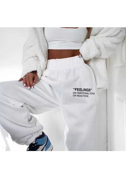 Büyük Beden Özel Tasarım Feeling Baskılı 3 Iplik %100 Pamuk Yarı Şalvar Bol Kışlık Trend Kadın Eşofman Altı