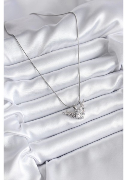 Bfs 316L Çelik Gümüş Renk Zirkon Taşlı Boynuz Model Kadın Kolye fiyatları