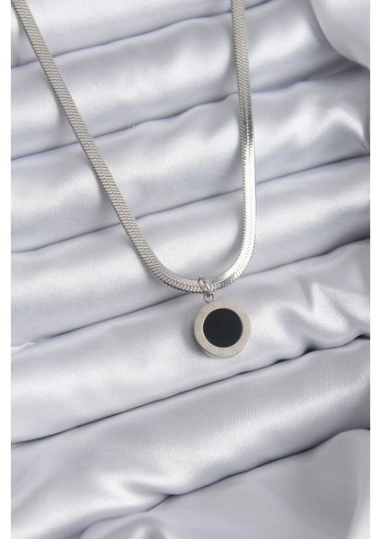 Bfs 316L Çelik Gümüş Renk Italyan Zincir Model Işleme Detay Kadın Kolye