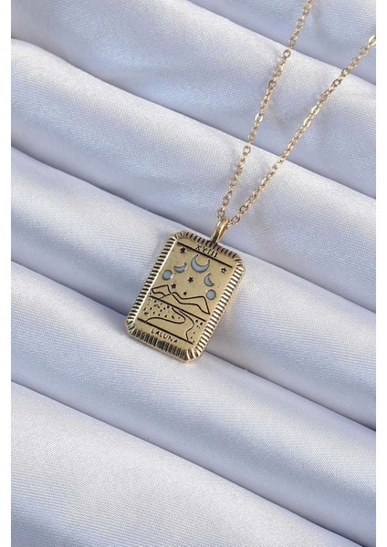 Bfs 316L Çelik Zincir Eskitme Altın Renk Ay Figürlü Tarot Kolye