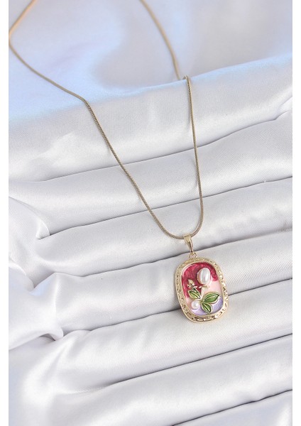 Bfs 316L Çelik Gold Renk Zincir Mix Renk Incili Çiçek Işlemeli Portre Model Kadın Kolye fiyatları