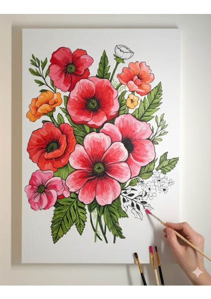 25X35 Resimli Tuval Boyama Seti- 6 Renk Akrilik Boya ve 2 Fırça Adet Fırça Model-17