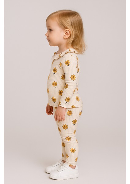 Kız Çocuk Triko Çiçekli Alt-Üst Takım Krem fiyatları