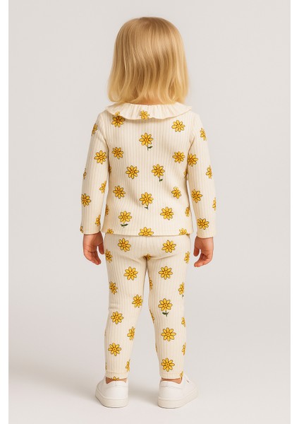 Kız Çocuk Triko Çiçekli Alt-Üst Takım Krem modelleri