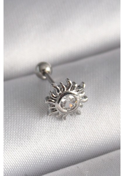 Bfs 316L Çelik Gümüş Renk Zirkon Taşlı Güneş Tragus Piercing