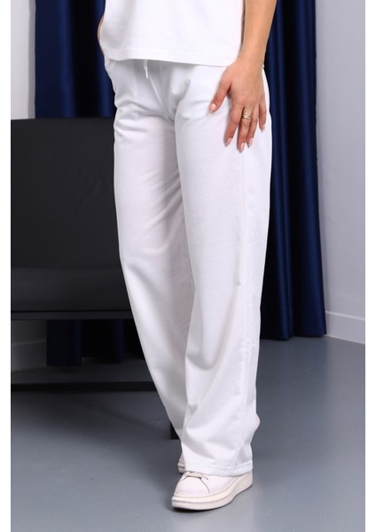 Ekru Bel Lastikli İki İplik Palazzo Eşofman Alt fiyatları