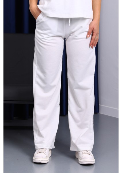 Ekru Bel Lastikli İki İplik Palazzo Eşofman Alt fırsatları