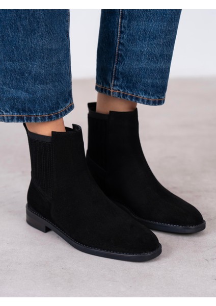 Evora Siyah Süet Hakiki Deri Kadın Bot