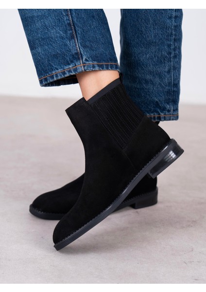 Evora Siyah Süet Hakiki Deri Kadın Bot modelleri