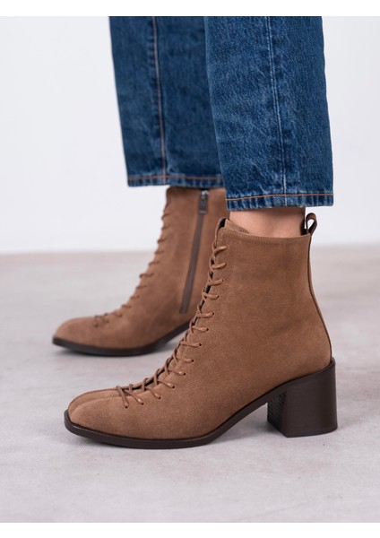 Hensy Camel Süet Hakiki Deri Kadın Bot