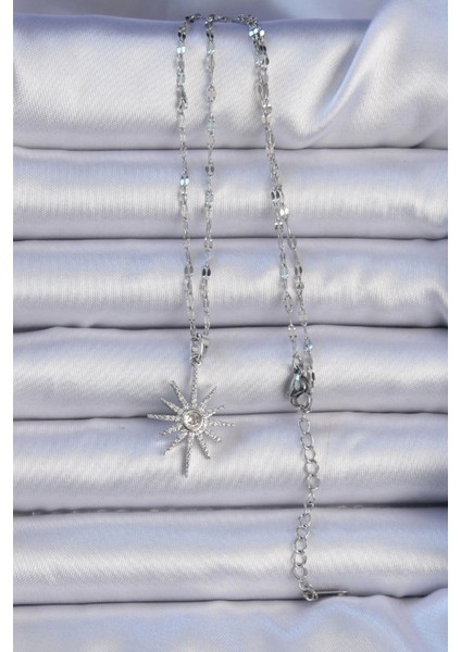 Bfs 316L Çelik Zincir Gümüş Renk Zirkon Taşlı Kutup Yıldızı Kolye fiyatları