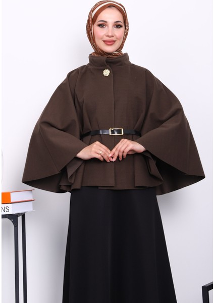 Koyuv Vizon Kemerli Kaşe Panço