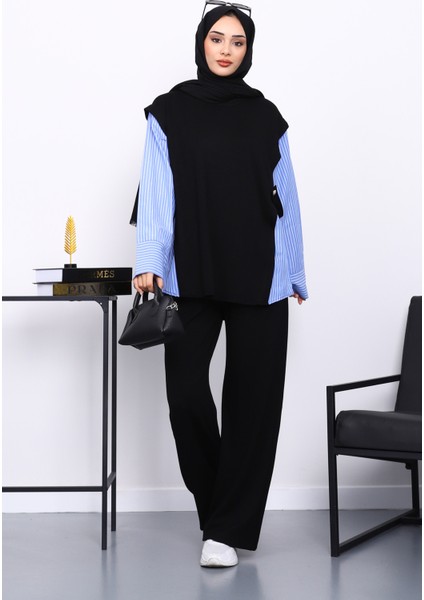 Siyah Garnili Tunik Pantolonlu Modal Takım