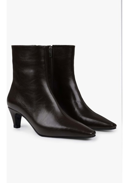 Kadın Lulu Kahve Cilt Kısa Topuklu Bot