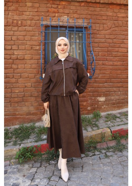 Fermuarlı Etekli Süet Takım