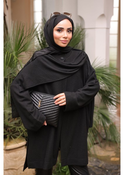 Siyah Şal Detaylı Dokulu Hırka modelleri