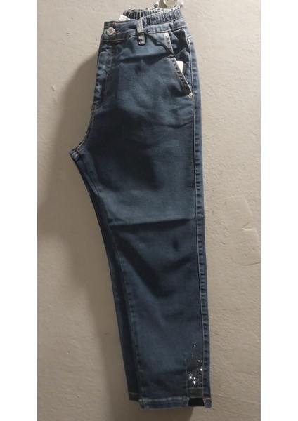 Kadın Beli Lastikli Paça Taş Detaylı Bilek Boy Full Likralı Üst Düzey Büyük Beden Jeans Pantolon modelleri