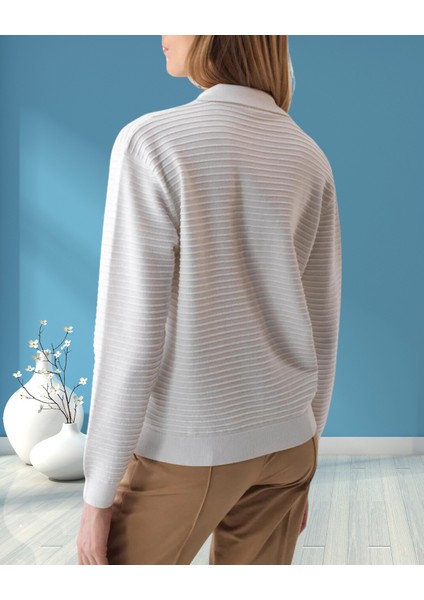 xint Kadın Beyaz Oversize Gömlek Yaka Düğme Kapamalı Kendinden Dokulu Hırka fırsatları