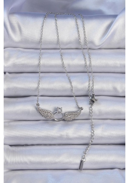 Bfs 316L Çelik Zincir Gümüş Renk Kanatlı Tektaş Kolye fiyatları