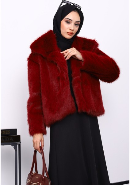 Bordo Astarlı Kısa Kürk Kaban