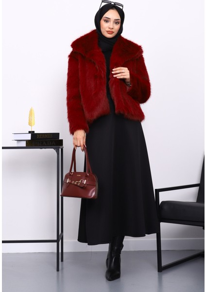 Bordo Astarlı Kısa Kürk Kaban fiyatları