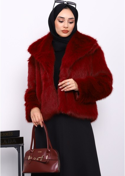 Bordo Astarlı Kısa Kürk Kaban modelleri