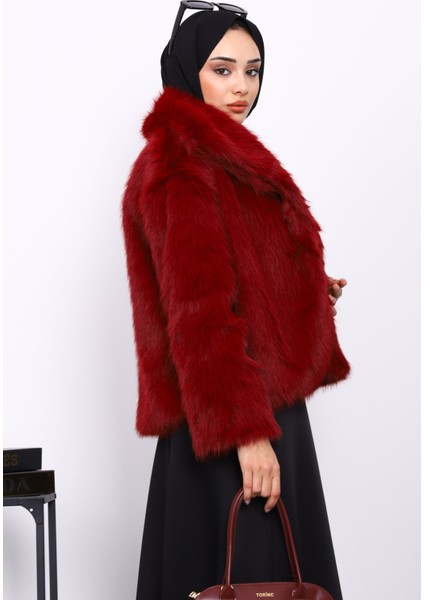 Bordo Astarlı Kısa Kürk Kaban fırsatları