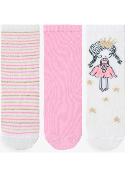 Çok Renkli Kız Çocuk Stripe Princess 3lü Soket Çorap