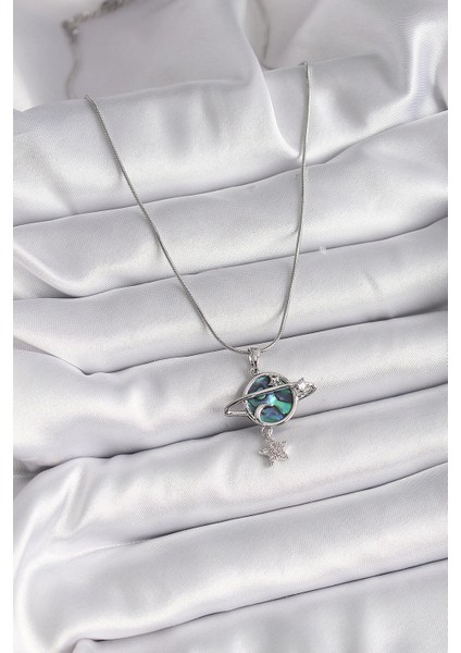 Bfs 316L Çelik Gümüş Renk Zincir Zirkon Taşlı Gezegen Model Kadın Kolye fiyatları