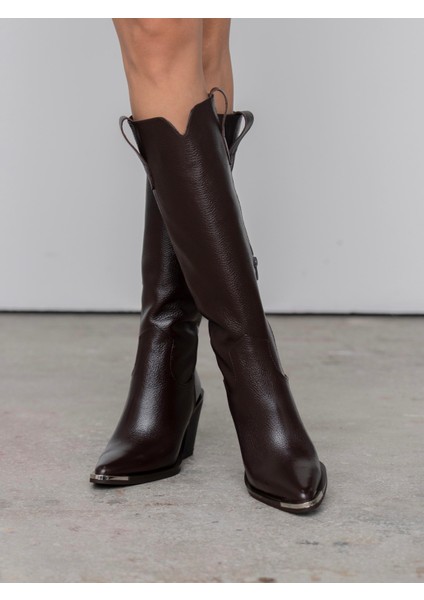 Zonia Kahve Hakiki Deri Kadın Çizme