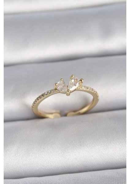 Bfs Pirinç Gold Renk Ayarlanabilir Zirkon Taşlı Kalp Model Kadın Yüzük