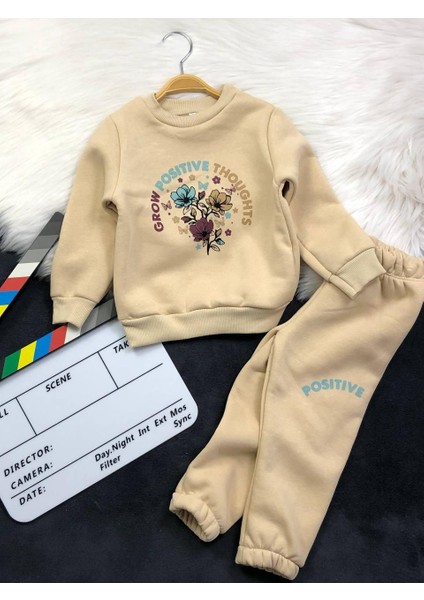 Çiçek Detaylı 3 Iplik Şardonlu Kız Çocuk Takım