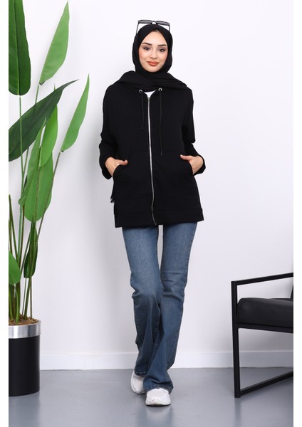 Siyah Kapşonlu Fermuarlı Modal Sweat Hırka fiyatları