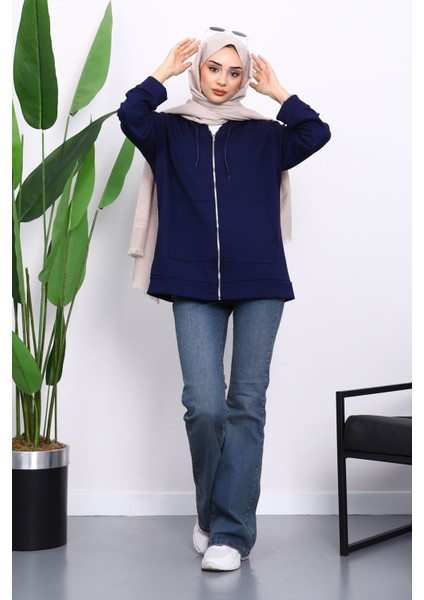 Lacivert Kapşonlu Fermuarlı Modal Sweat Hırka fiyatları