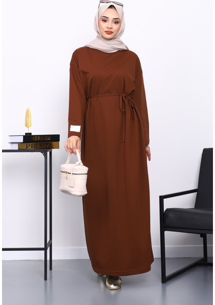 Kahverengi İki İplik Modal Elbise
