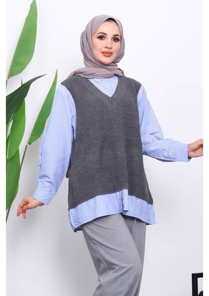 Füme Triko Garnili Gömlek