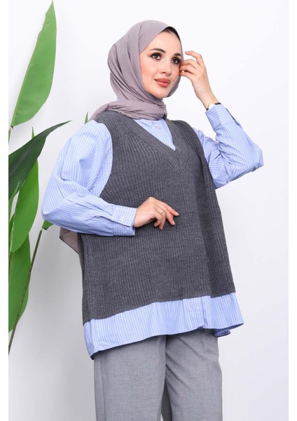 Füme Triko Garnili Gömlek modelleri