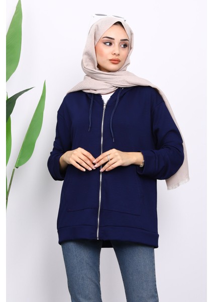 Lacivert Kapşonlu Fermuarlı Modal Sweat Hırka modelleri
