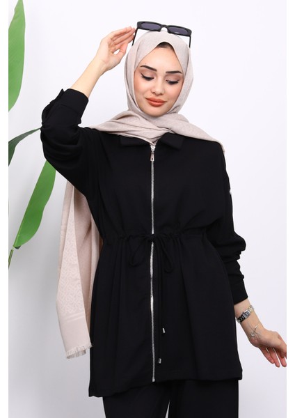 Siyah Çıtçıt Detaylı Tunik Pantolonlu Modal Takım modelleri