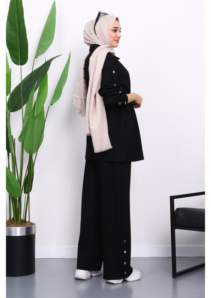 Siyah Çıtçıt Detaylı Tunik Pantolonlu Modal Takım fırsatları
