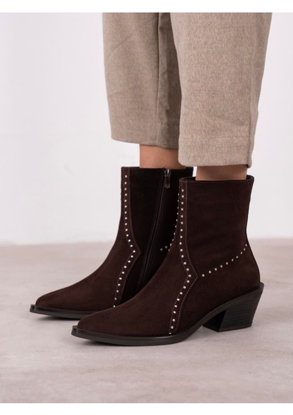 Ruxan Kahve Süet Hakiki Deri Kadın Bot modelleri