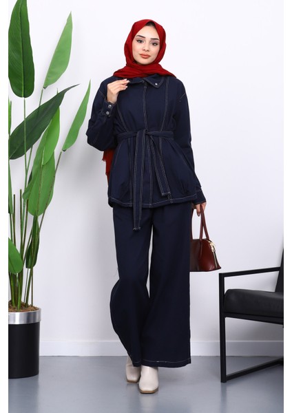 Lacivert Çıtçıtlı Ceket Pantolonlu Gabardin Takım