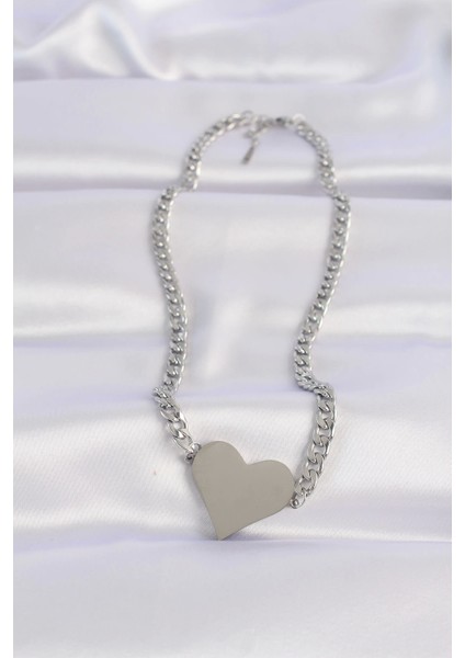 Bfs 316L Çelik Zincir Gümüş Renk Düz Plaka Kalp Kolye fiyatları